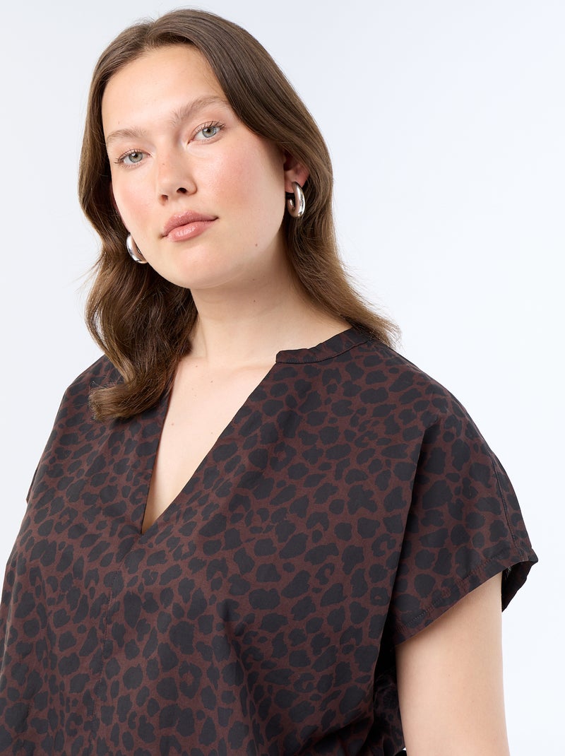 Blusa ligera de manga corta Marron - Kiabi