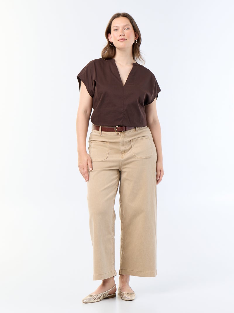 Blusa ligera de manga corta Marron - Kiabi