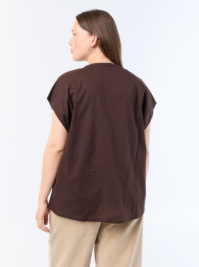 Blusa ligera de manga corta Marron - Kiabi