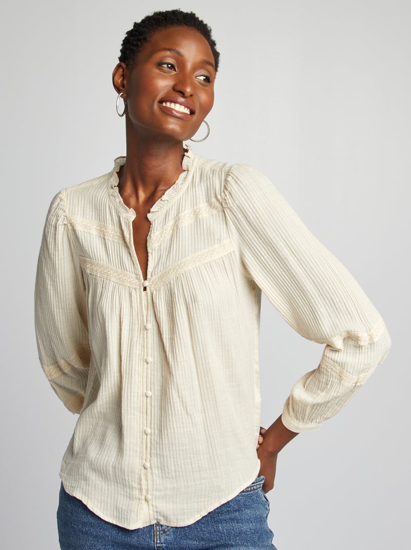 Blusa ligera de manga larga BEIGE - Kiabi