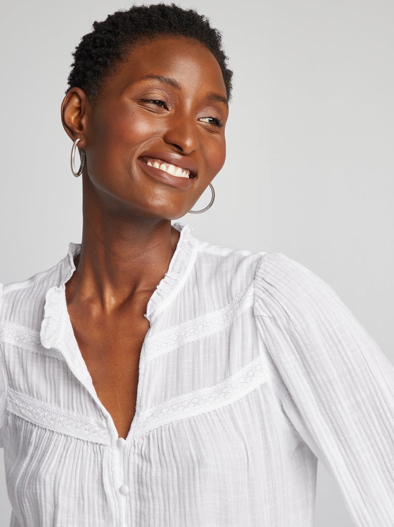 Blusa ligera de manga larga blanco - Kiabi