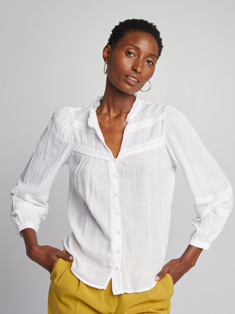 Blusa ligera de manga larga blanco - Kiabi