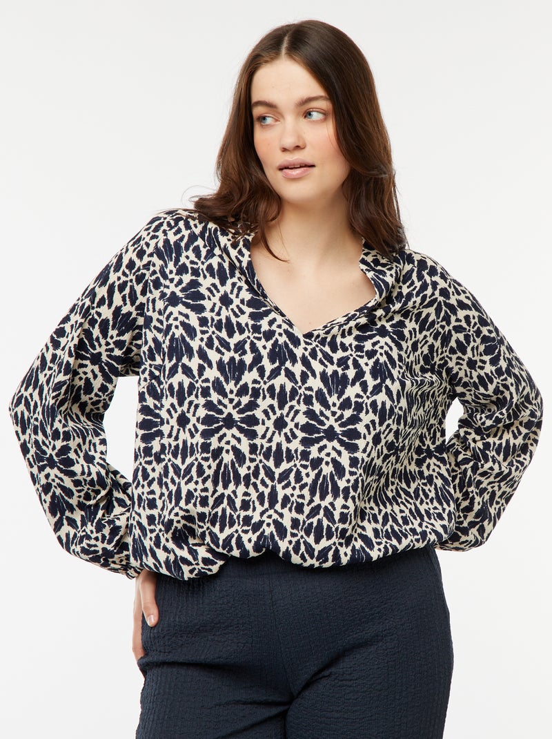 Blusa ligera de manga larga con motivo Azul - Kiabi