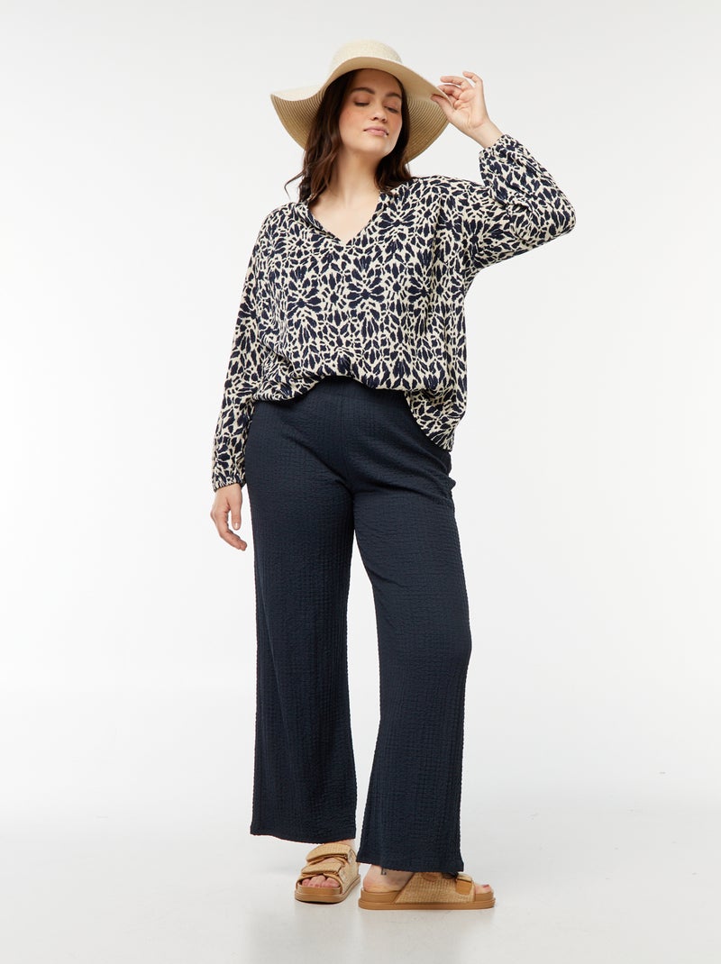 Blusa ligera de manga larga con motivo Azul - Kiabi