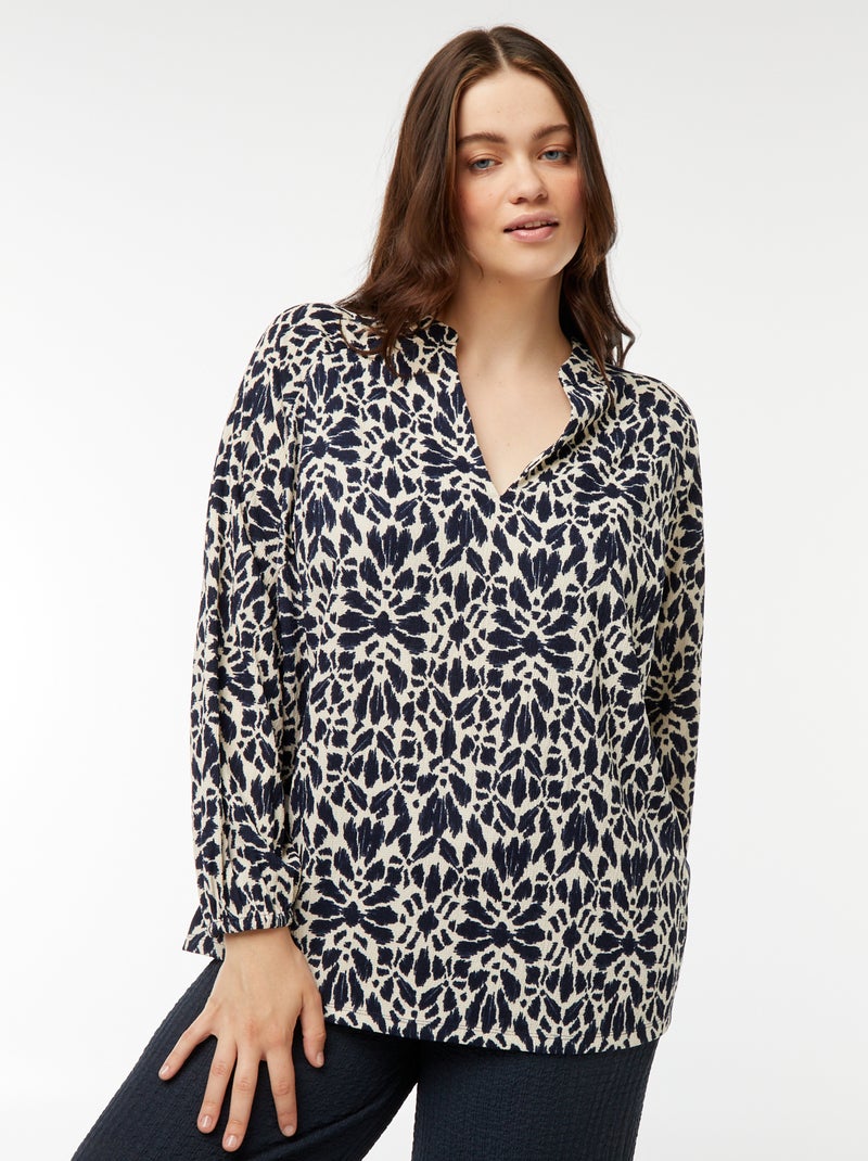 Blusa ligera de manga larga con motivo Azul - Kiabi