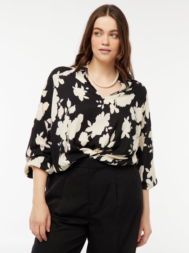 Blusa ligera de manga larga con motivo Negro - Kiabi