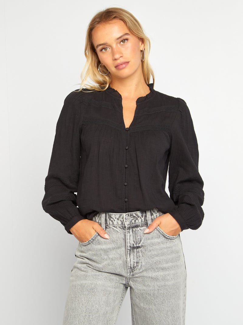 Blusa ligera de manga larga negro - Kiabi