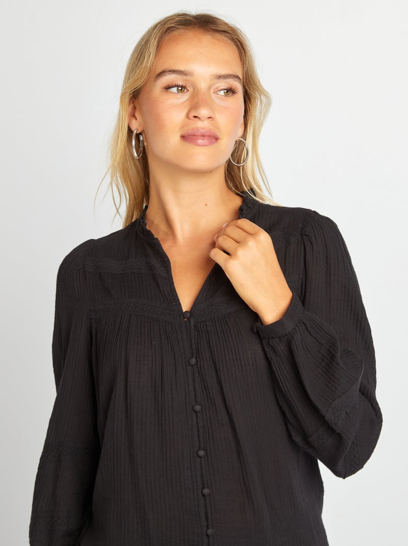 Blusa ligera de manga larga negro - Kiabi