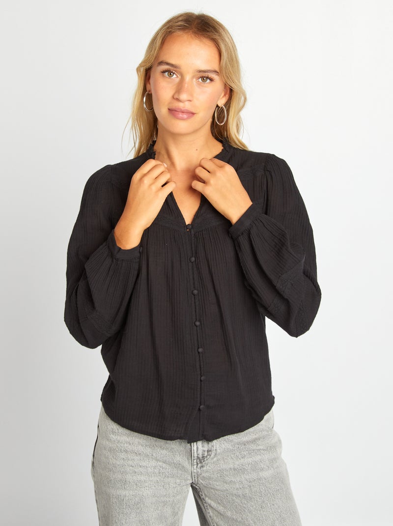 Blusa ligera de manga larga negro - Kiabi