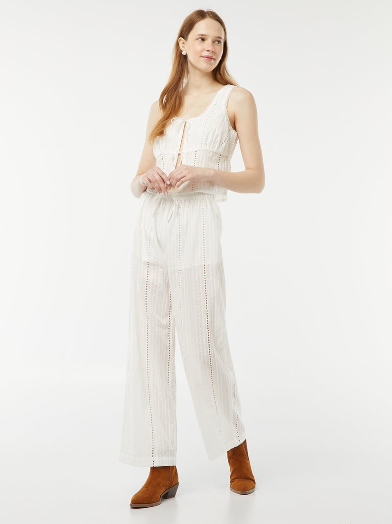 Blusa ligera sin mangas anudable con bordado inglés BLANCO - Kiabi