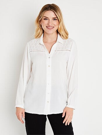 Blusa lisa bordada con botones - Afibel