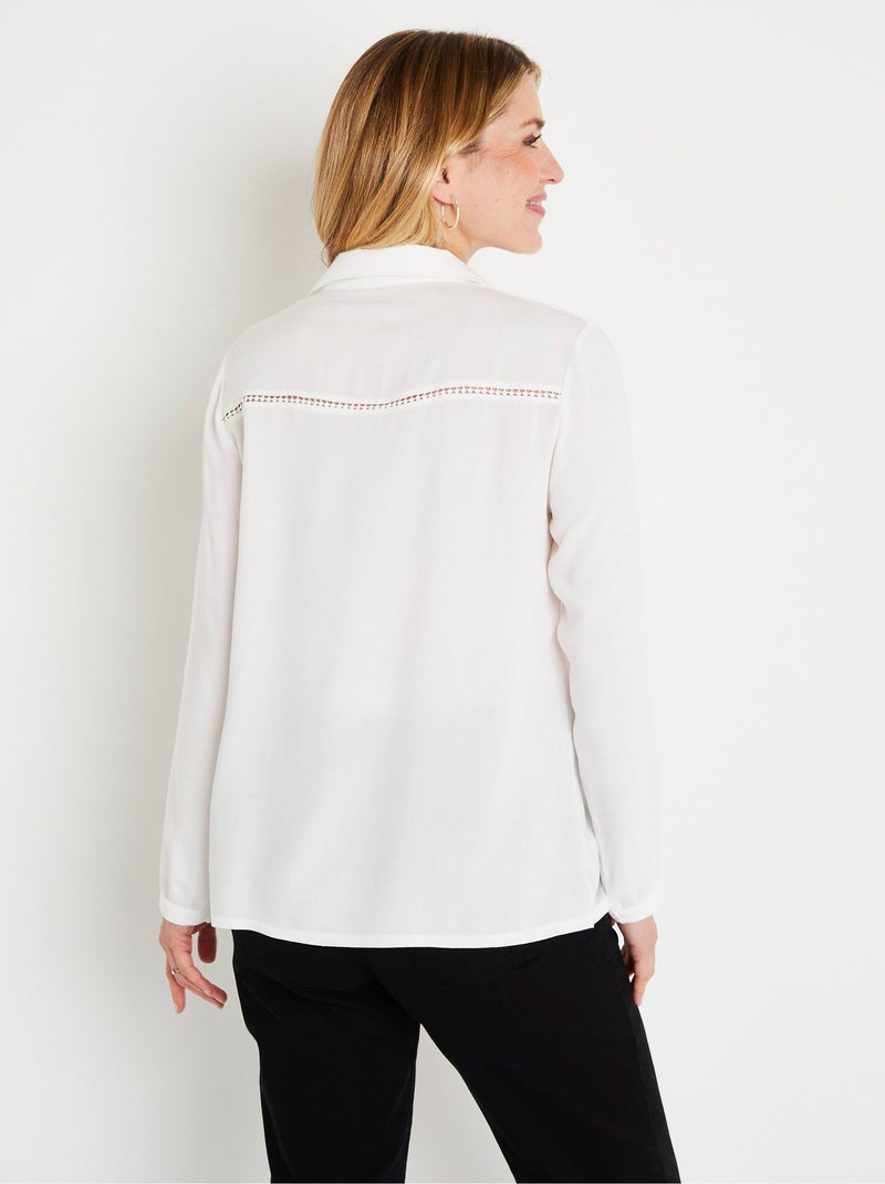 Blusa lisa bordada con botones - Afibel Crudo - Kiabi