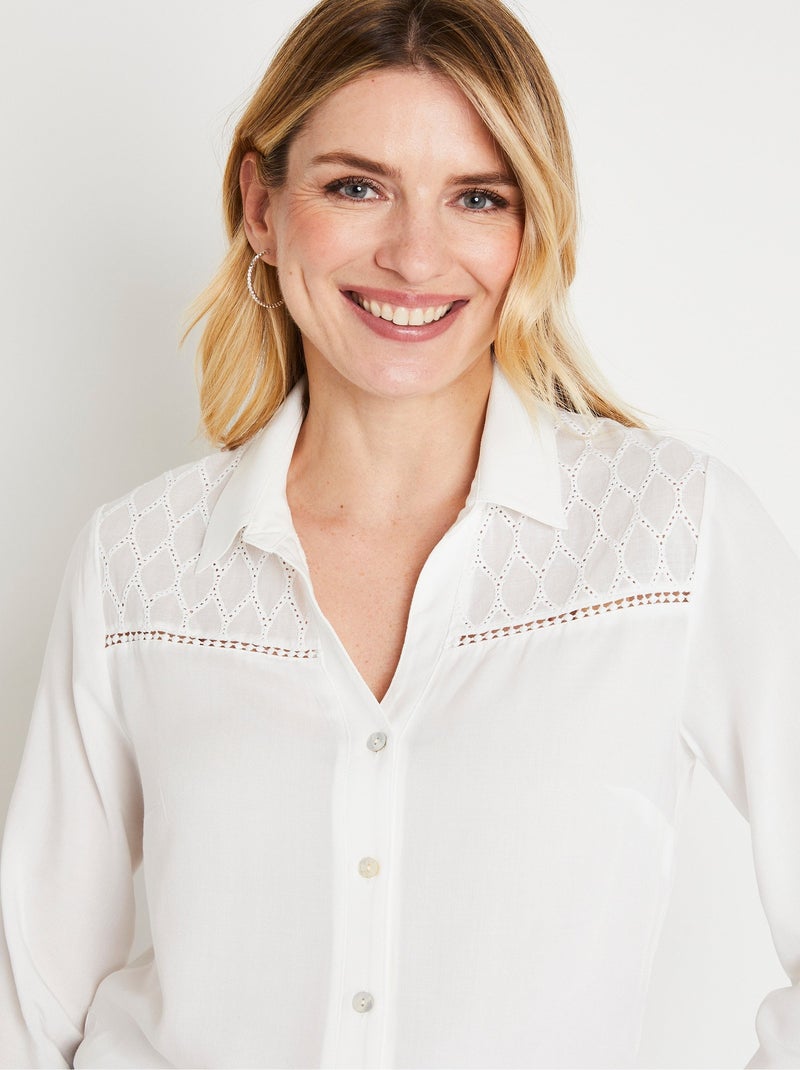 Blusa lisa bordada con botones - Afibel Crudo - Kiabi