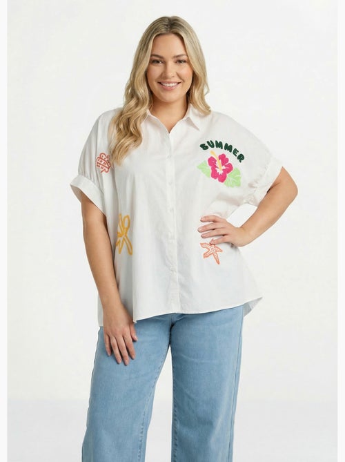 Blusa lisa con bordado de temática veraniega - AFIBEL - Kiabi