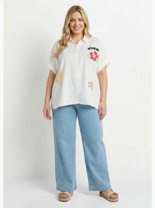 Blusa lisa con bordado de temática veraniega - AFIBEL - Kiabi