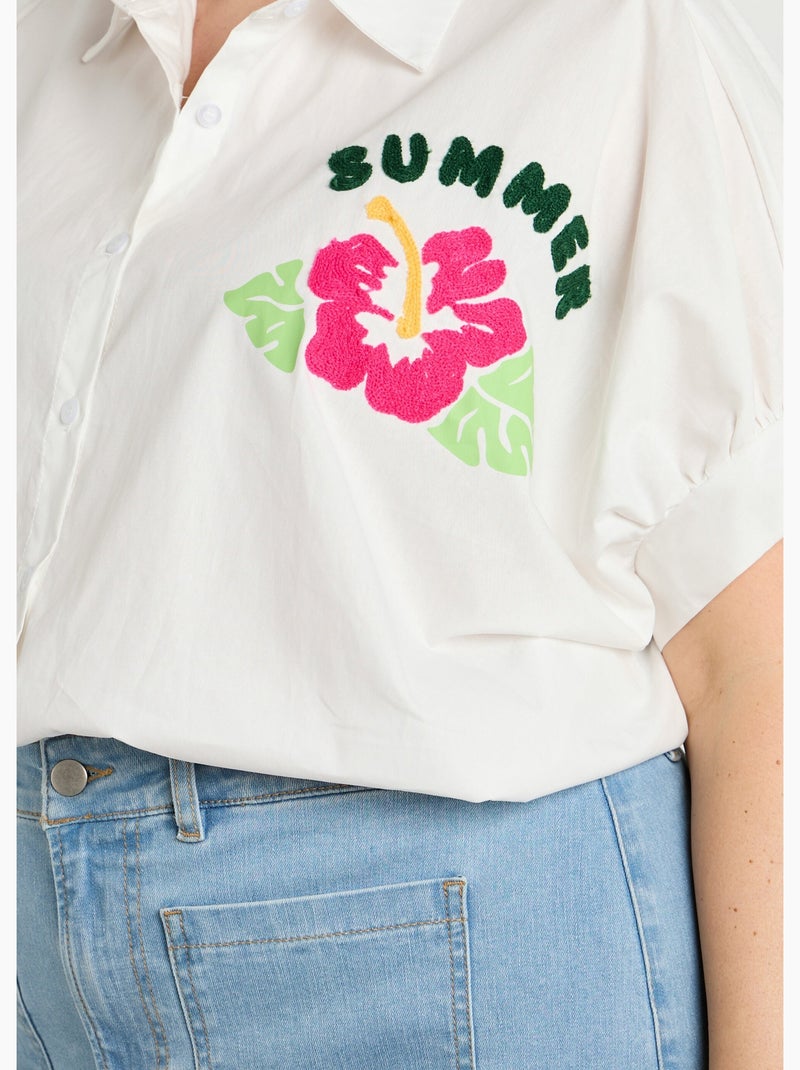Blusa lisa con bordado de temática veraniega - AFIBEL Blanco - Kiabi