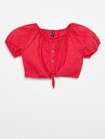 Blusa lisa con bordados ingleses