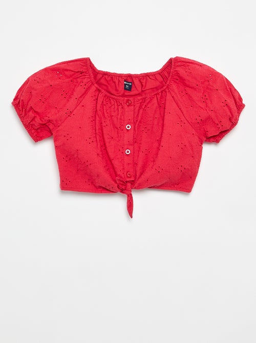 Blusa lisa con bordados ingleses - Kiabi