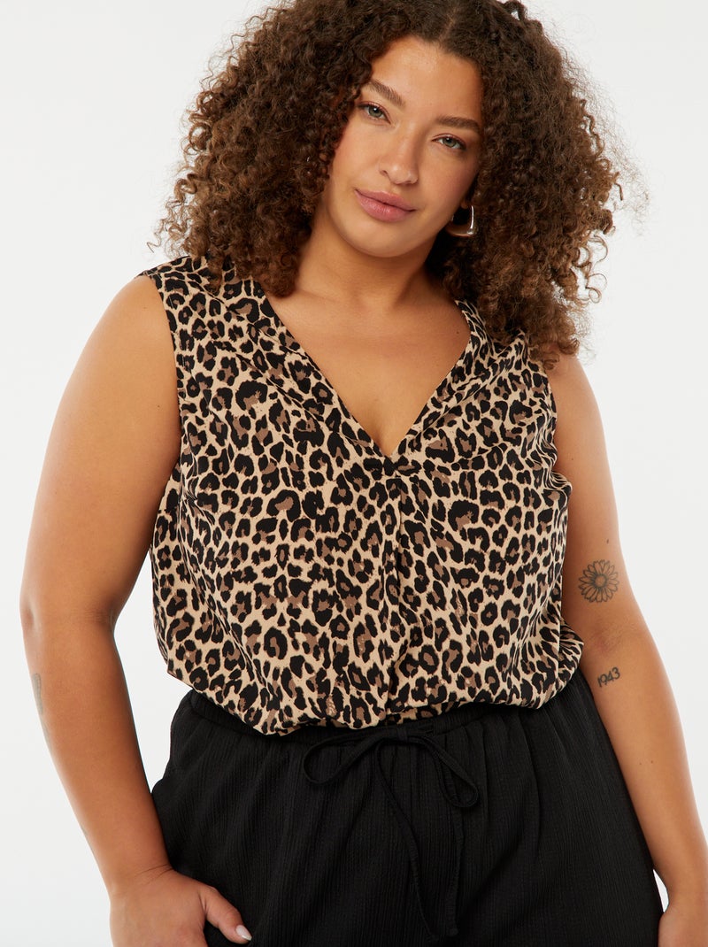 Blusa lisa con costura de fantasía en el cuello Beige - Kiabi