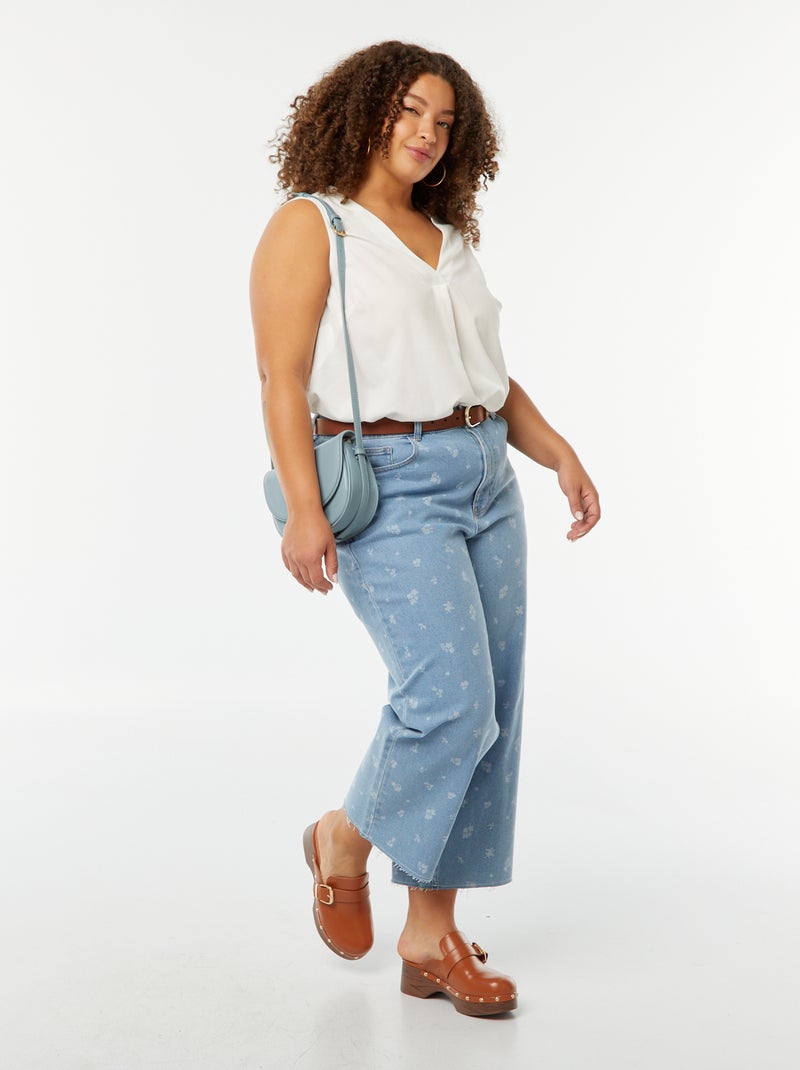 Blusa lisa con costura de fantasía en el cuello Blanco - Kiabi