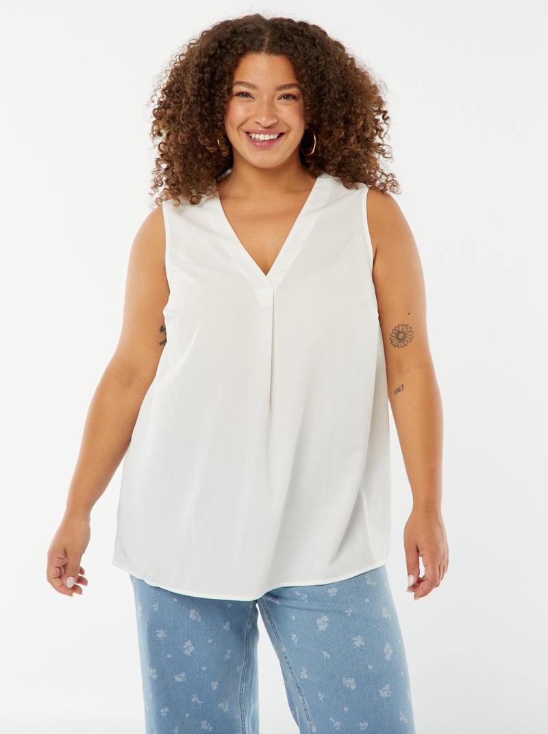 Blusa lisa con costura de fantasía en el cuello Blanco - Kiabi