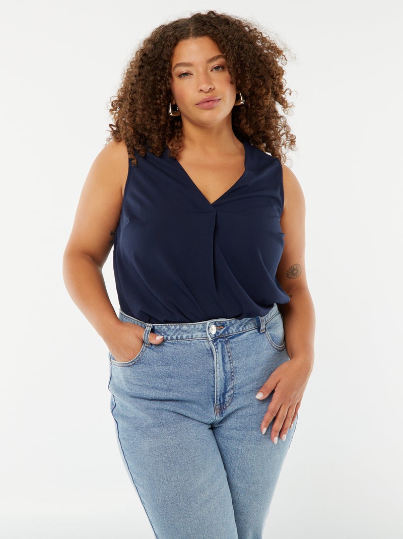 Blusa lisa con costura de fantasía en el cuello Negro - Kiabi
