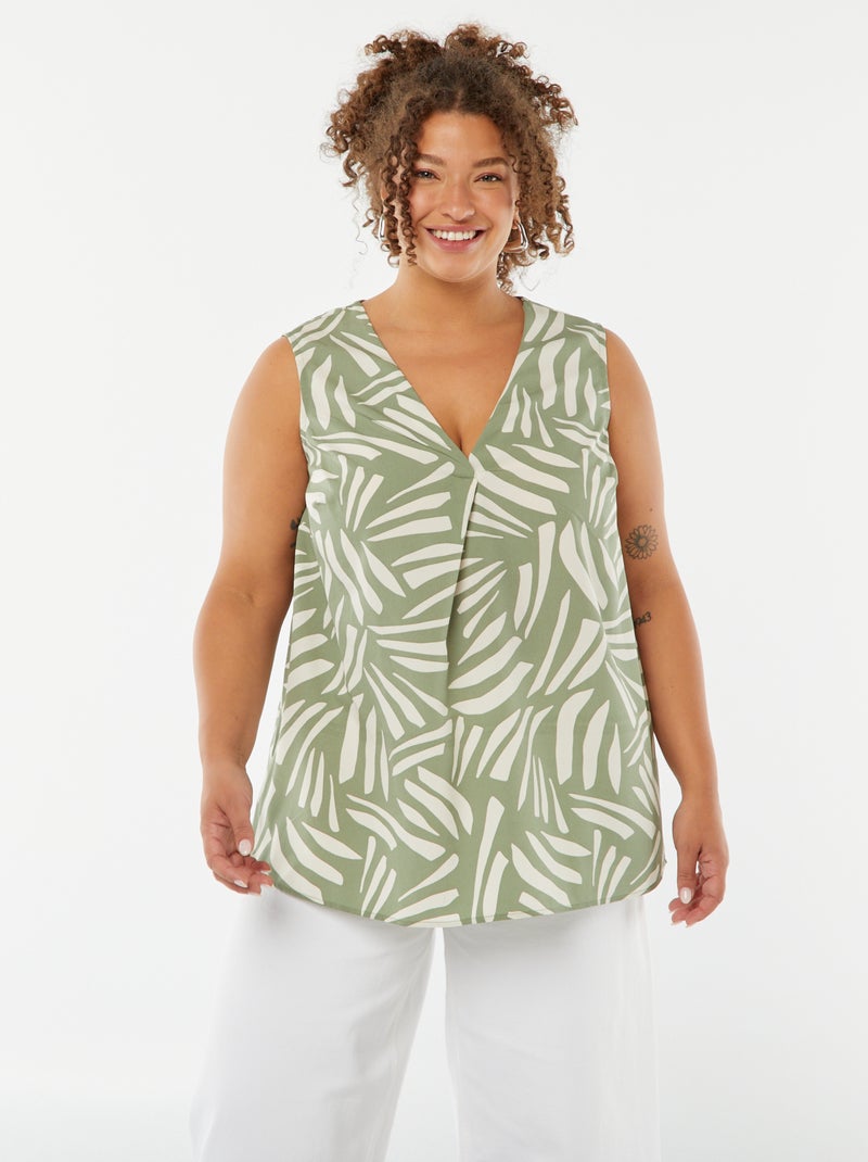 Blusa lisa con costura de fantasía en el cuello Verde - Kiabi