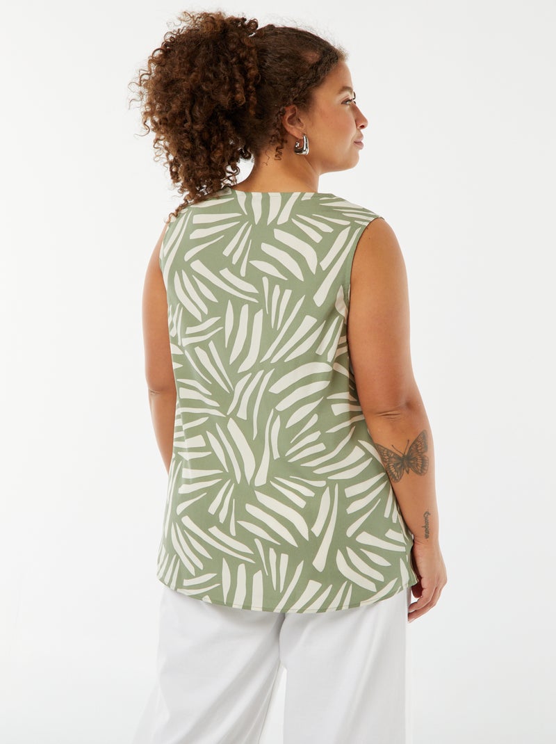 Blusa lisa con costura de fantasía en el cuello Verde - Kiabi
