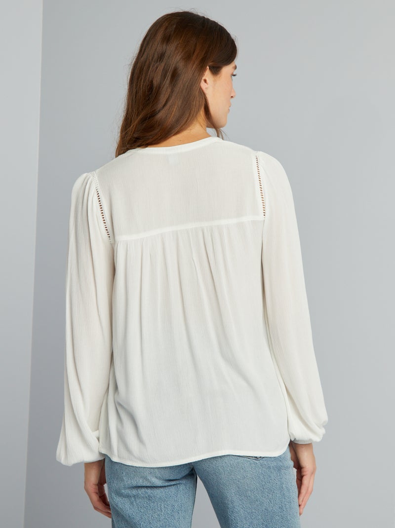 Blusa lisa con cuello de pico BLANCO - Kiabi