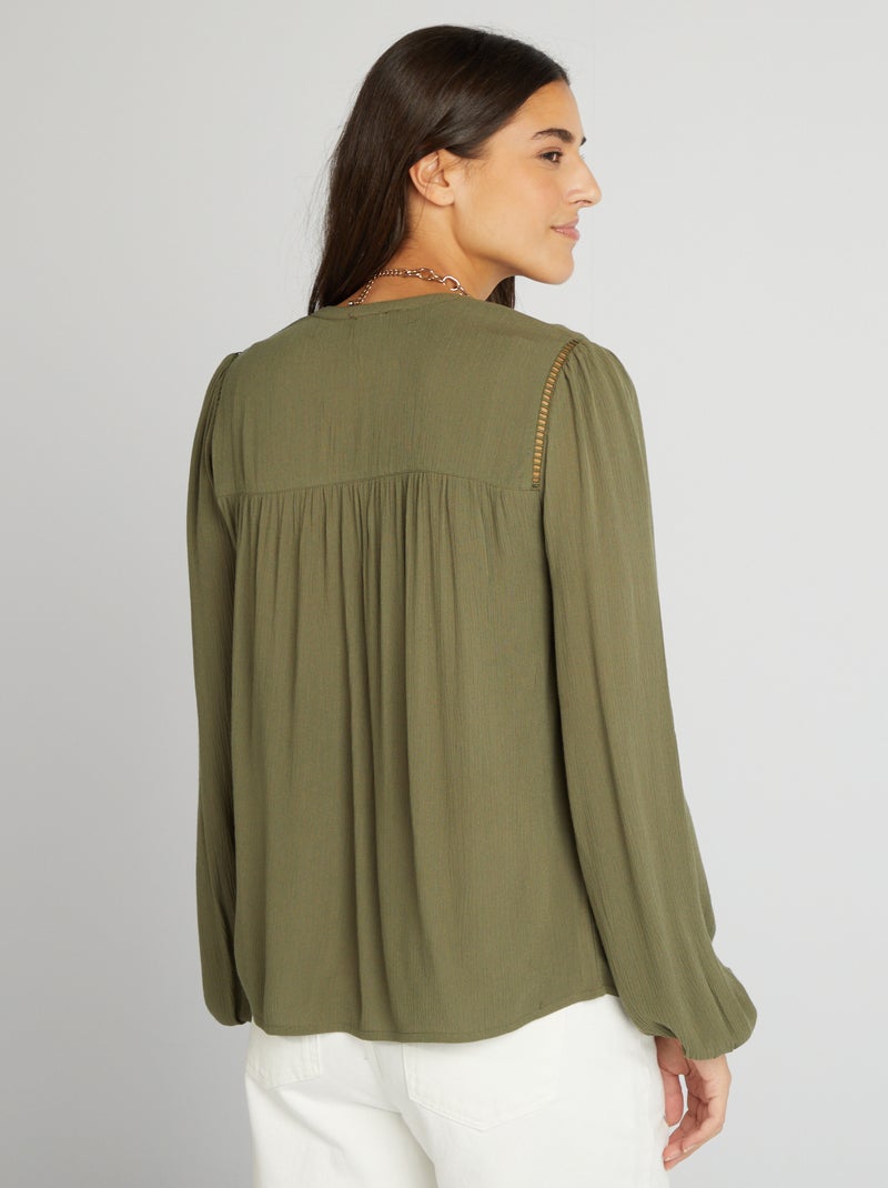 Blusa lisa con cuello de pico KAKI - Kiabi