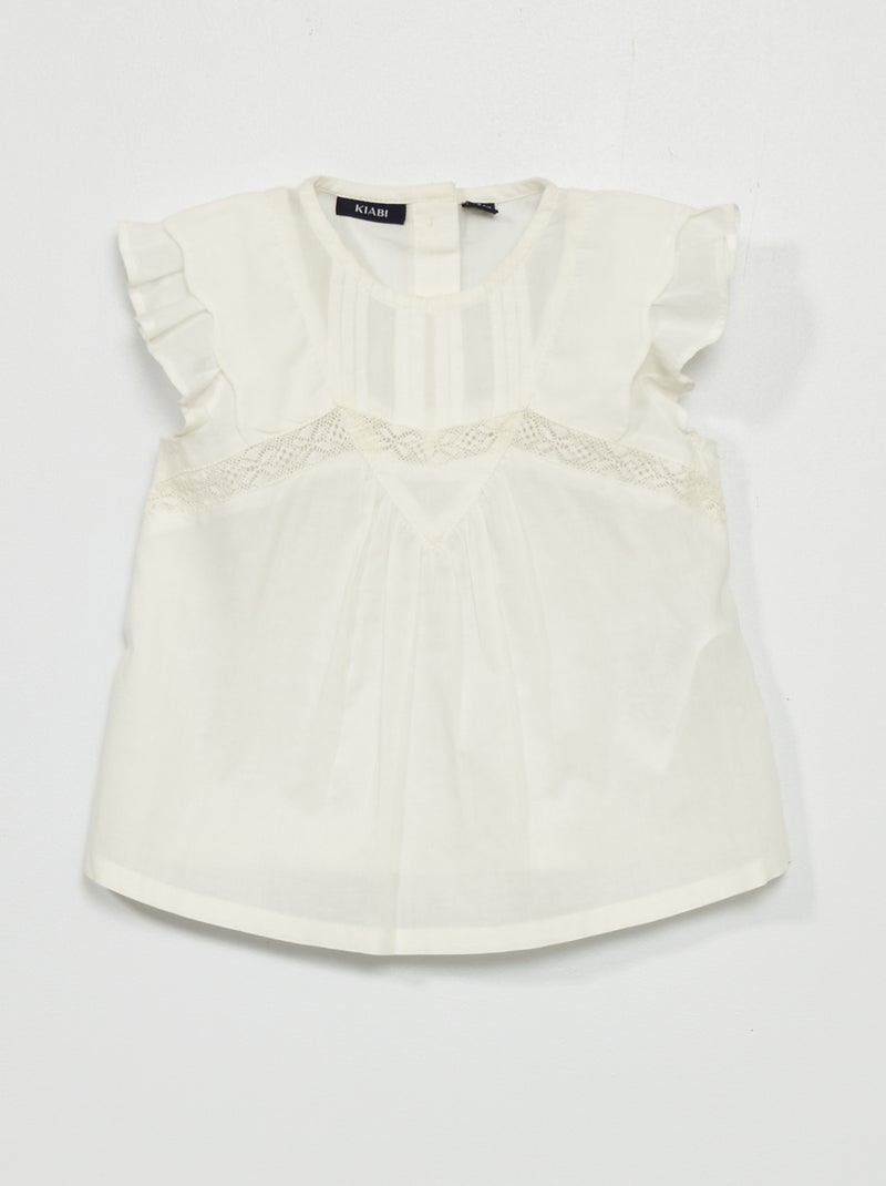 Blusa lisa con cuello redondo Blanco - Kiabi
