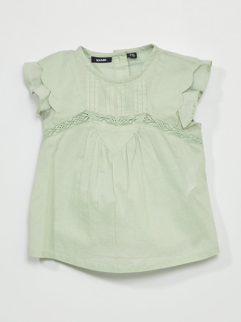Blusa lisa con cuello redondo VERDE - Kiabi