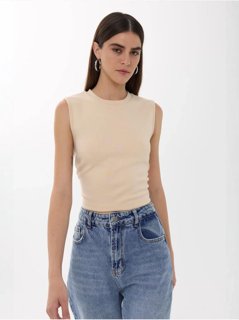 Blusa lisa con detalle fruncido hiccup Beige natural - Kiabi