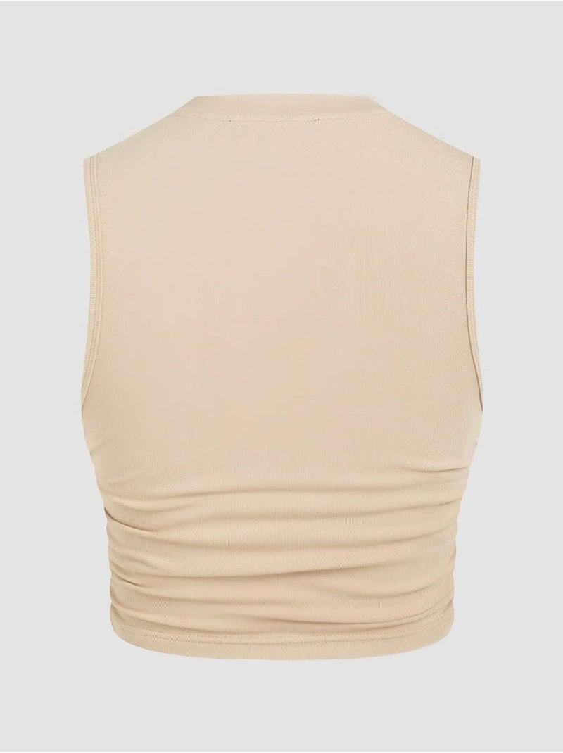 Blusa lisa con detalle fruncido hiccup Beige natural - Kiabi