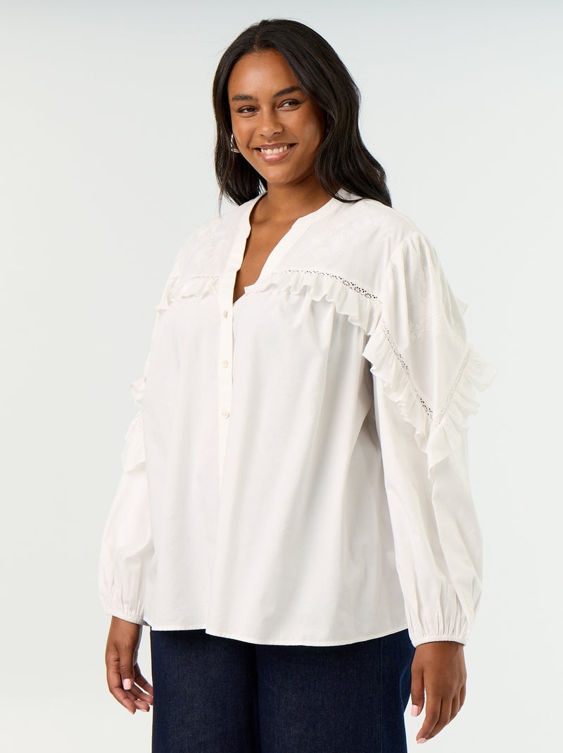 Blusa lisa con volantes Blanco - Kiabi
