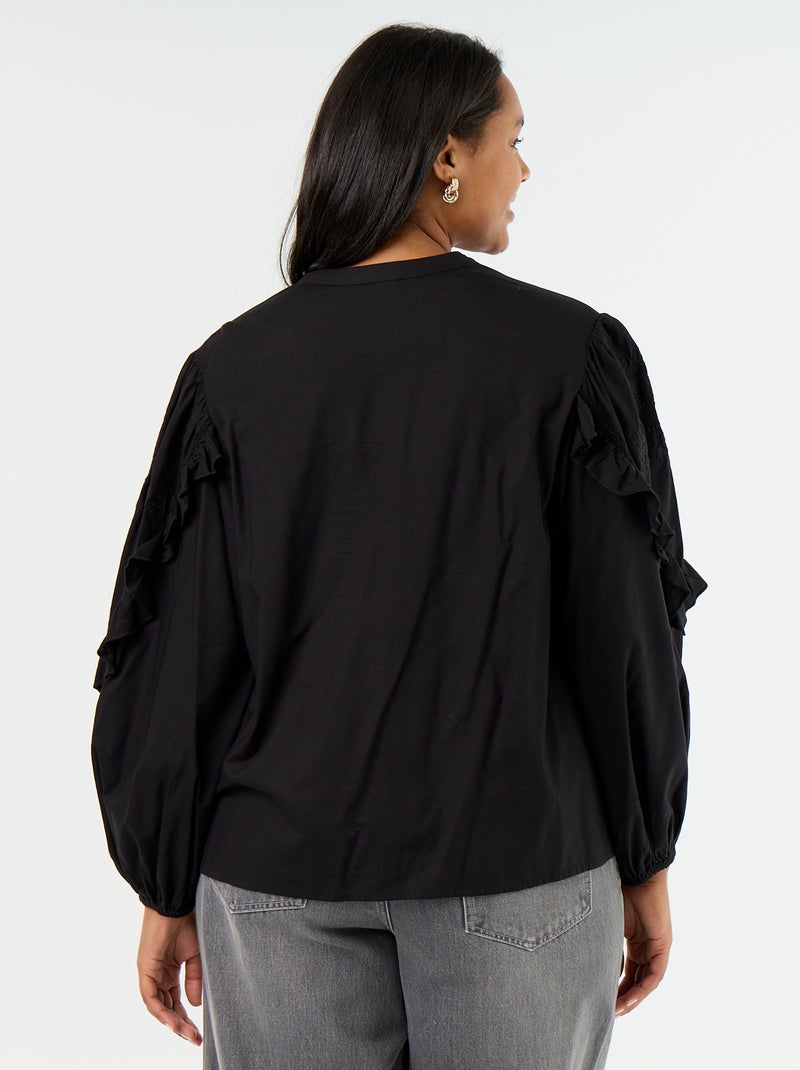 Blusa lisa con volantes Negro - Kiabi