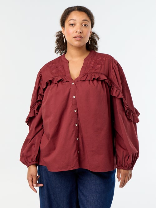 Blusa lisa con volantes - Kiabi