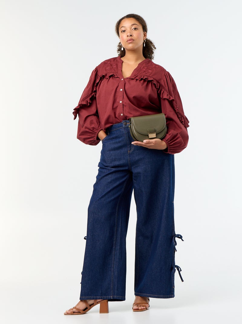 Blusa lisa con volantes Rojo - Kiabi