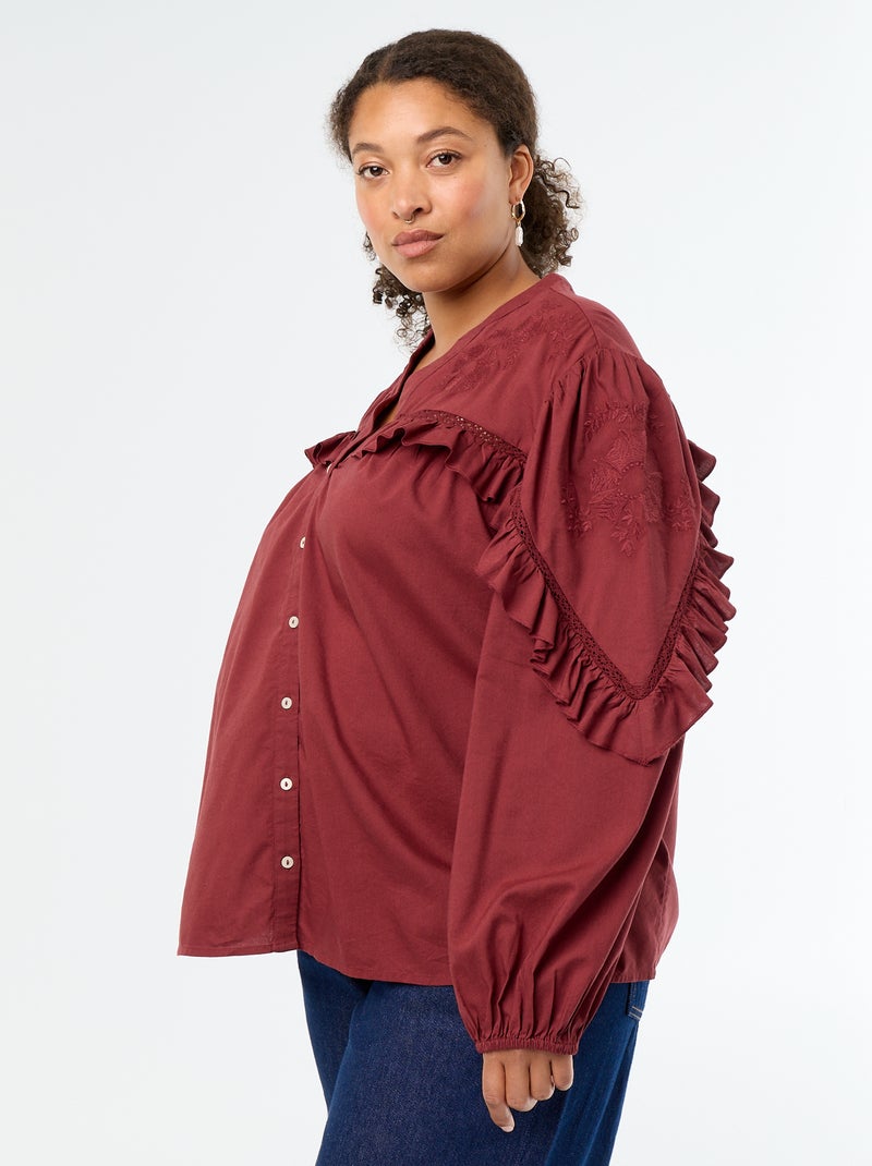 Blusa lisa con volantes Rojo - Kiabi