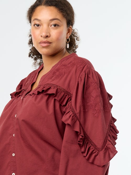 Blusa lisa con volantes - Kiabi