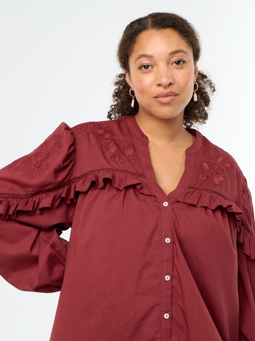Blusa lisa con volantes - Kiabi