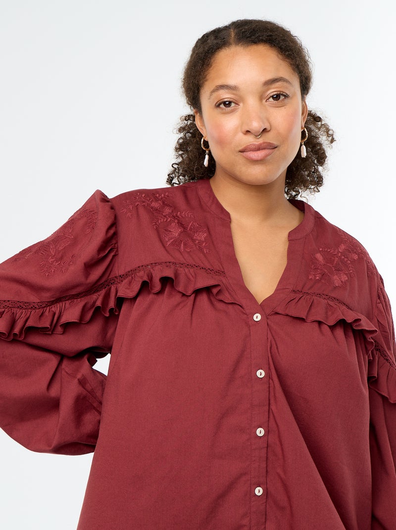 Blusa lisa con volantes Rojo - Kiabi