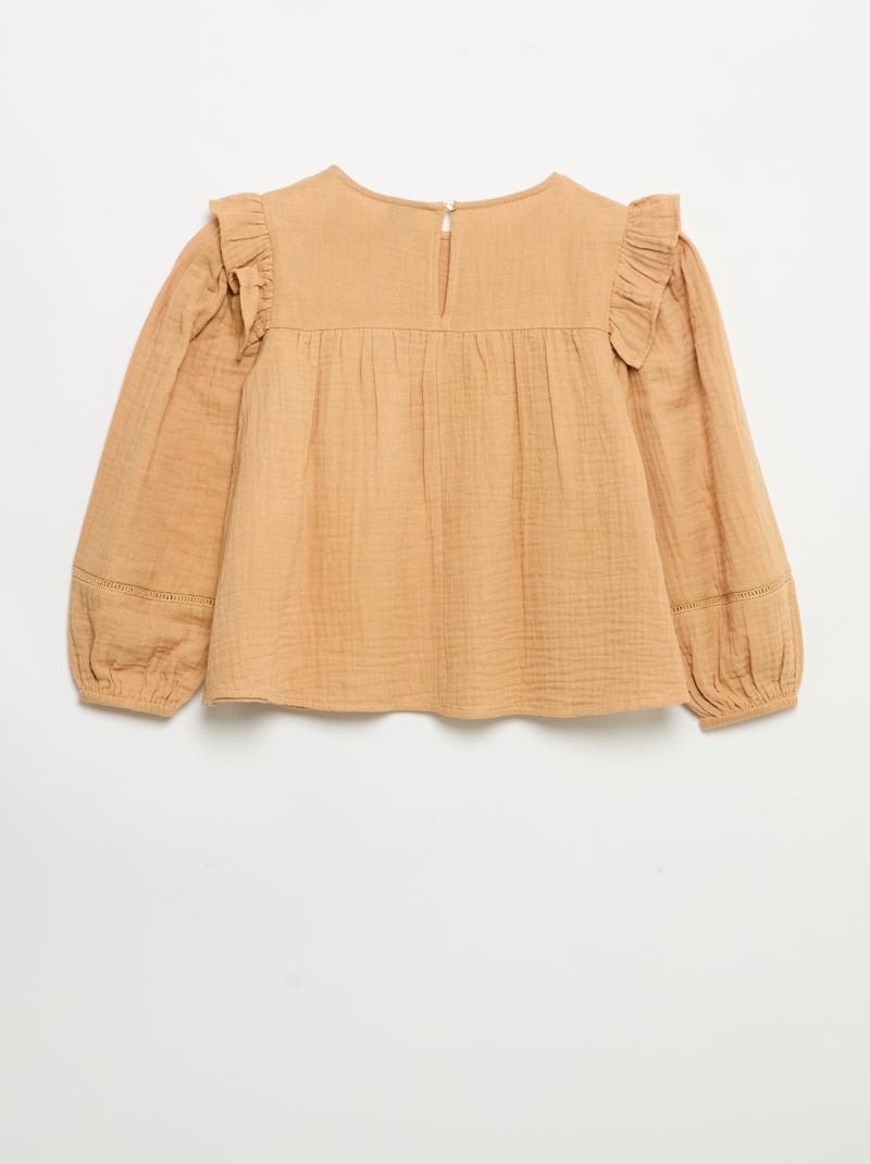 Blusa lisa de gasa de algodón Marron - Kiabi