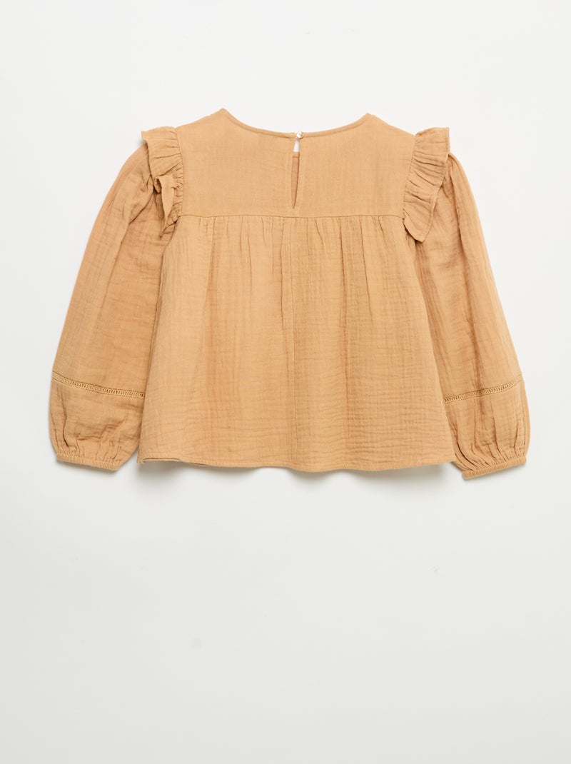 Blusa lisa de gasa de algodón Marron - Kiabi