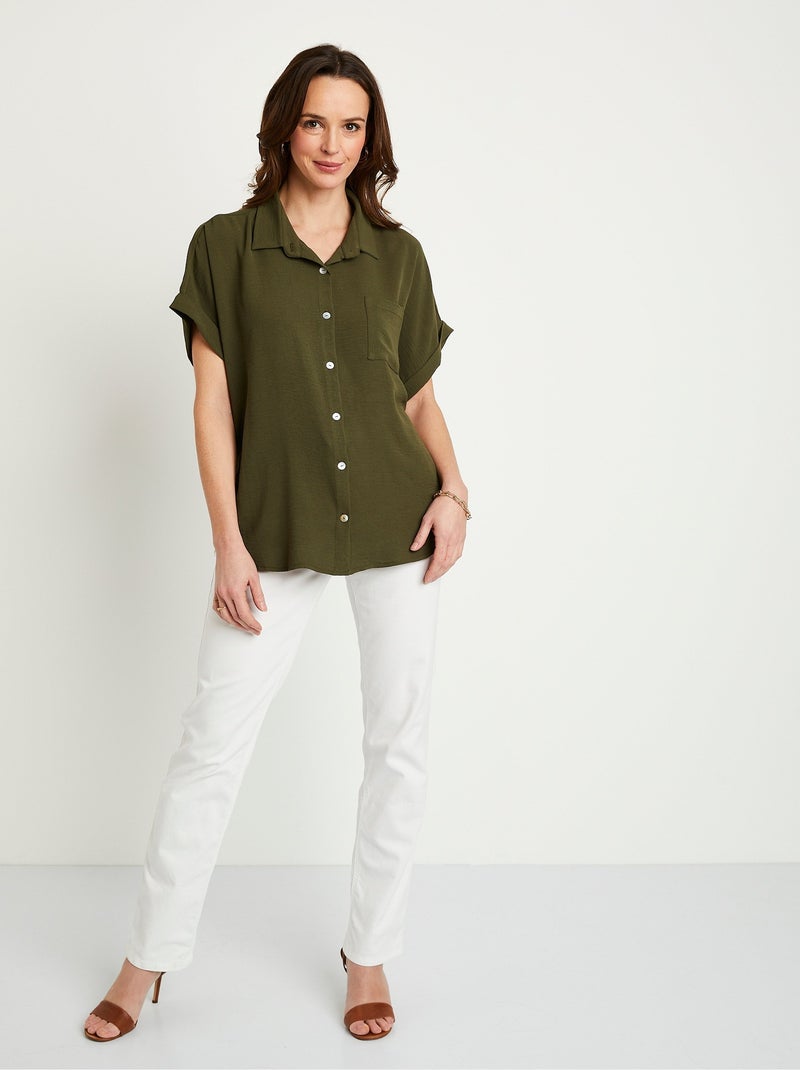 Blusa lisa de manga corta - Afibel Verde - Kiabi