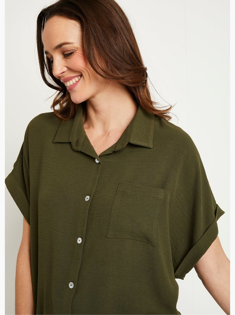 Blusa lisa de manga corta - Afibel Verde - Kiabi