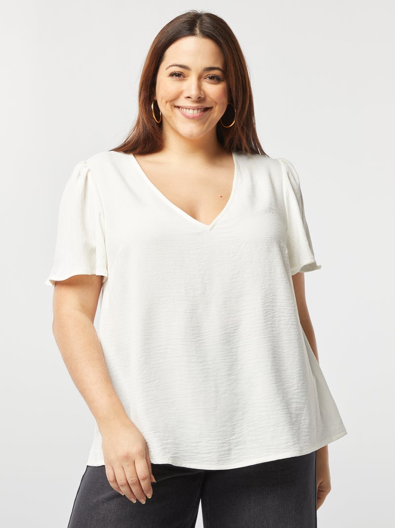 Blusa lisa de manga corta BLANCO - Kiabi