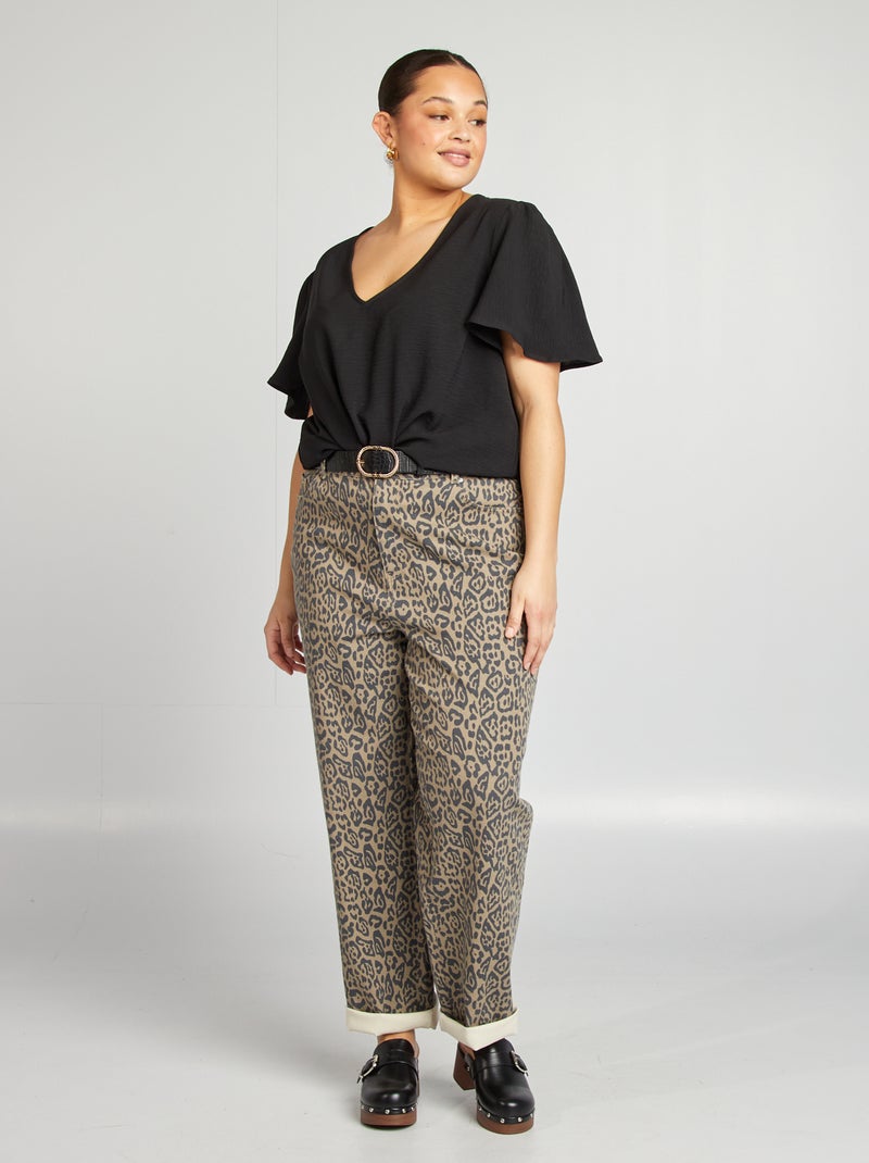 Blusa lisa de manga corta negro - Kiabi