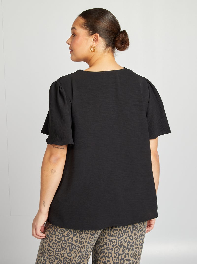 Blusa lisa de manga corta negro - Kiabi