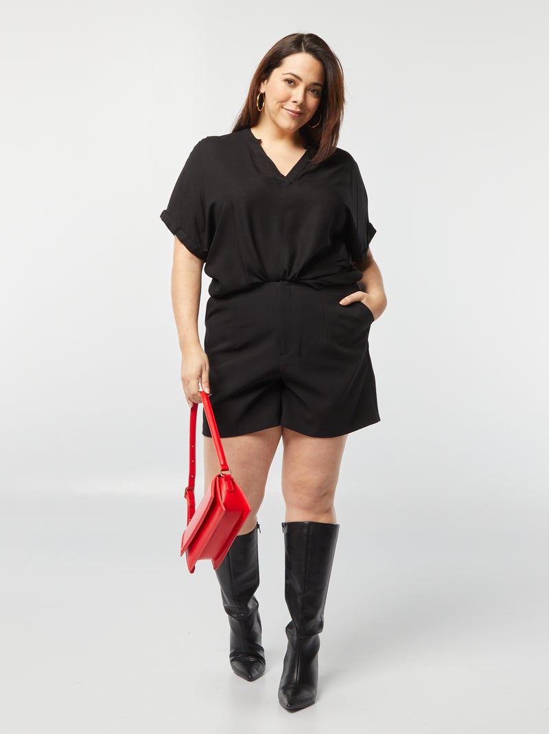 Blusa lisa de manga corta NEGRO - Kiabi